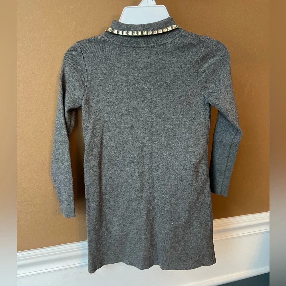 Milly Minis Girls Charcoal Knit Dress with Pointed Rhinestone Collar Size 6/7